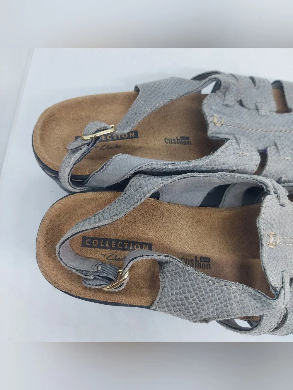 Clarks Lexi Marigold Sandals Gray Snakeskin Slingback Womens Size 7M Casual
